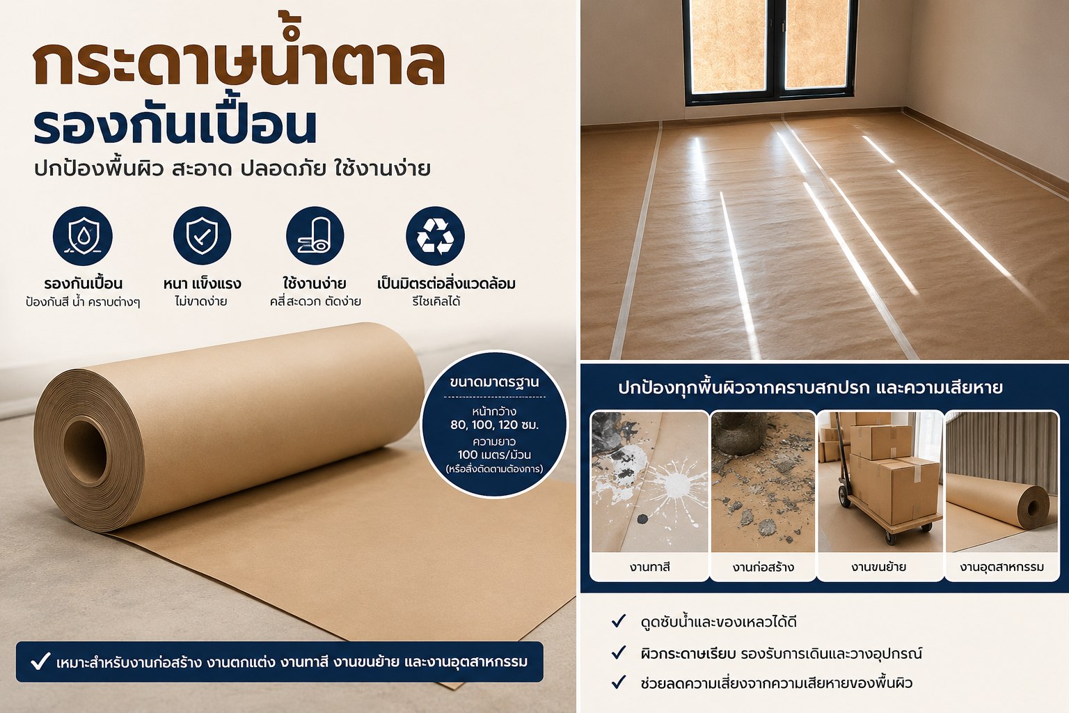  กระดาษสีน้ำตาลรองกันเปื้อนงานทาสีภาย